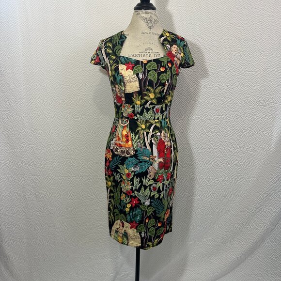 Grace Karin Dresses & Skirts - GRACE KARIN Frida Kahlo 50s Styled Cap Sleeve Pencil Wiggle Sweetheart Dress M
